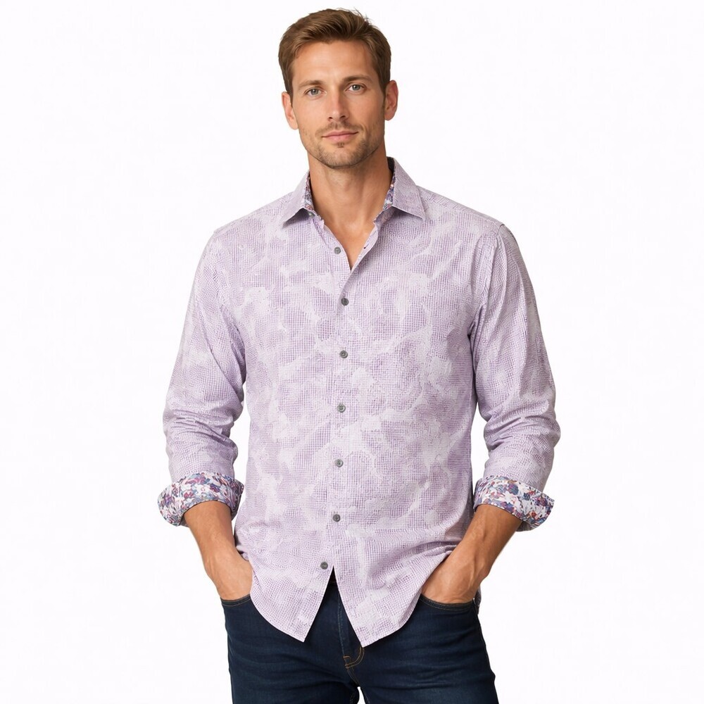 Robert Graham Button Down Shirt Size Medium Purple Pattern Classic Fit